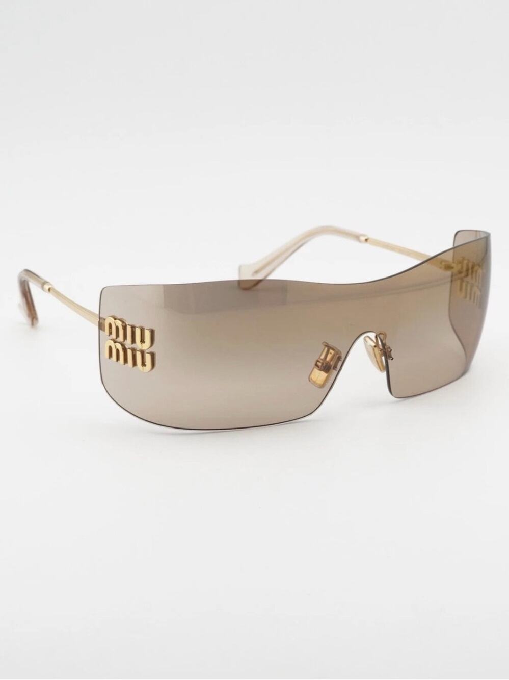 NEW!! Miu Miu MUB53S 5AK20P Gold-Tone Brown Gradient Shield Sunglasses Authentic